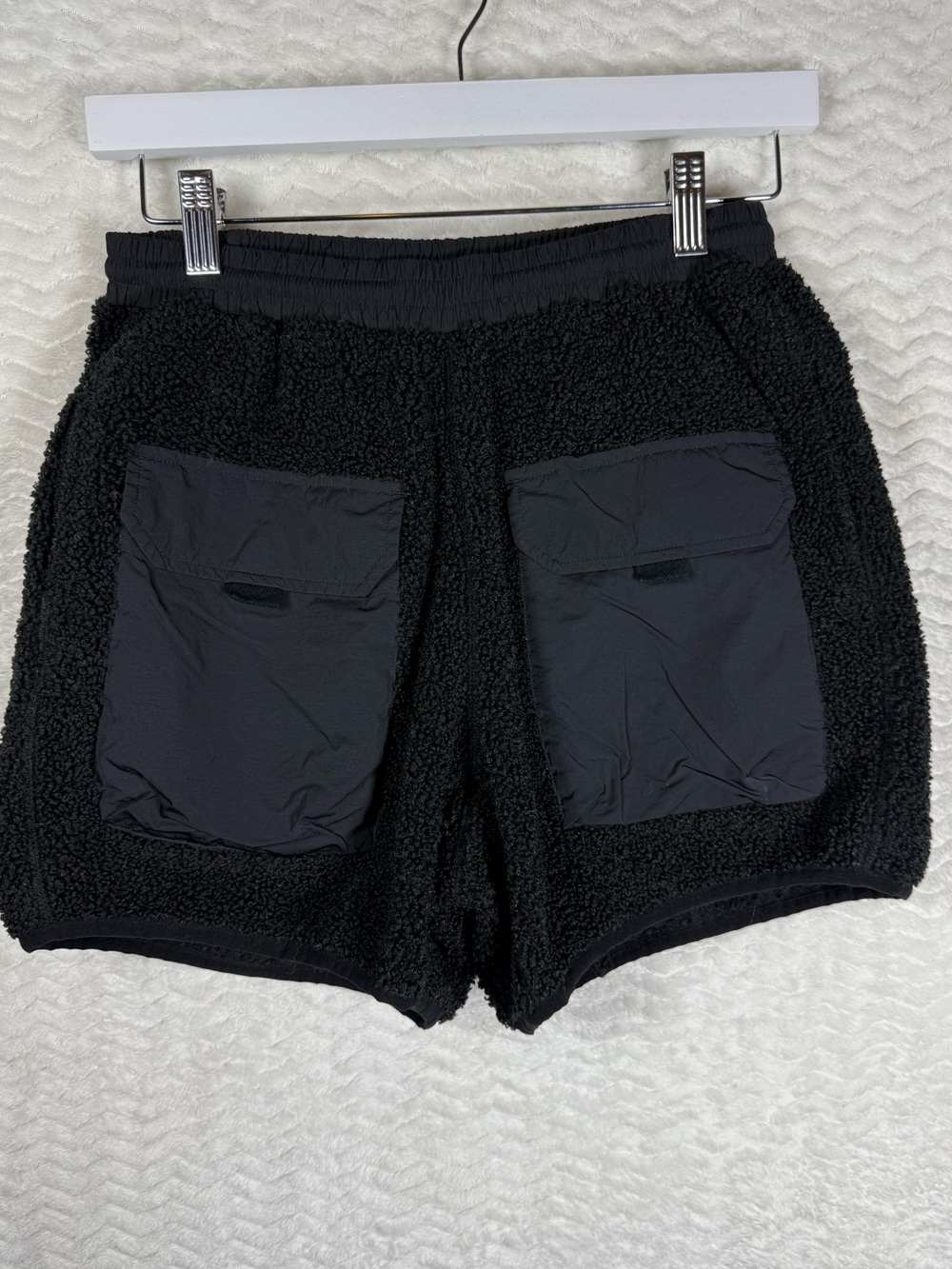 Black Sherpa Shorts with Patch Pockets